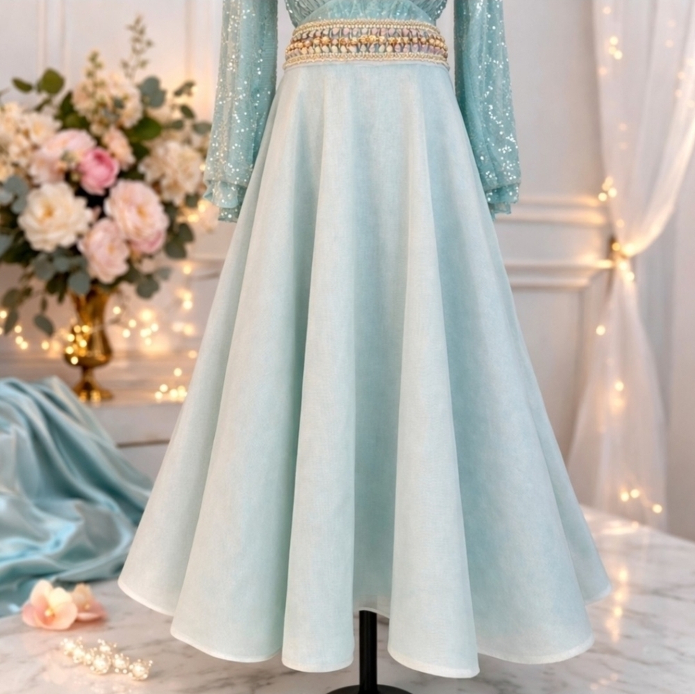 Manish Arora Elegant Mint Green (Seafoam) Women's Maxi Skirt With Beads & Pearls - Picture 4 of 16